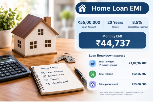 What Is the EMI for a ₹55 Lakh Home Loan for 20 Years?